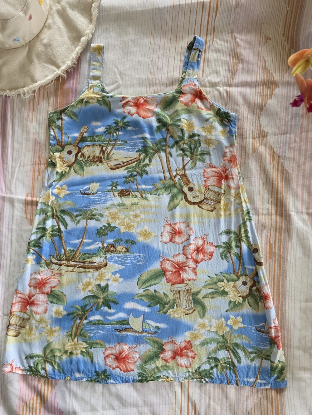 Made In Hawaii VTG Bishop St Sundress Pastel Blue Hawaiian Print Dress Shift 10